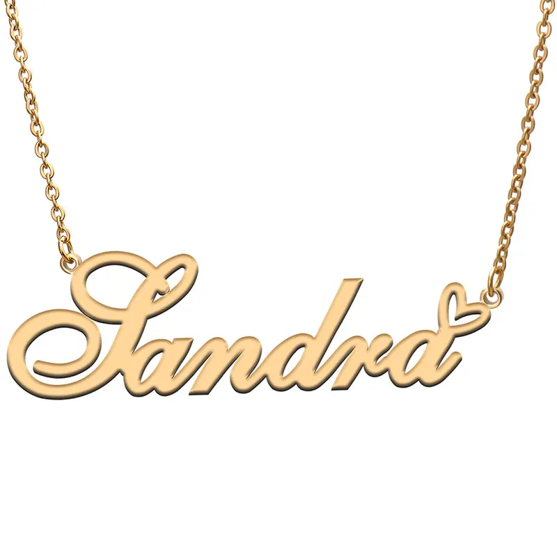 

Sandra Love Heart Name Necklace Personalized Gold Plated Stainless Steel Collar for Women Girls Friends Birthday Wedding Gift