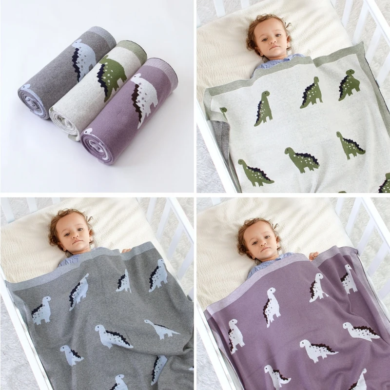 

Baby Blankets Dinosaur Knitted Newborns Swaddle Wrap Envelopes for Stroller Sofa Bedding Crib Quilts 100*80cm Kids Cotton Covers
