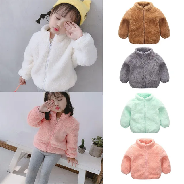 2019 New Fashion Baby Boy Girl Coat Winter Autumn Warm Solid Zipper Double-sided Wool Cloth With Soft Nap Cute Fall | Детская одежда и
