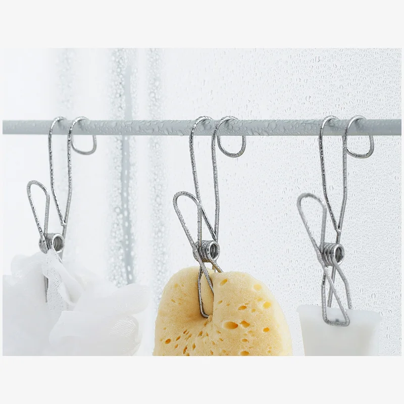 4pcs/set Multi-Functional Stainless Steel Hooks Clip Kitchen Bathroom Storage Fixed Clip Windproof Air Drying Clamp Hangers