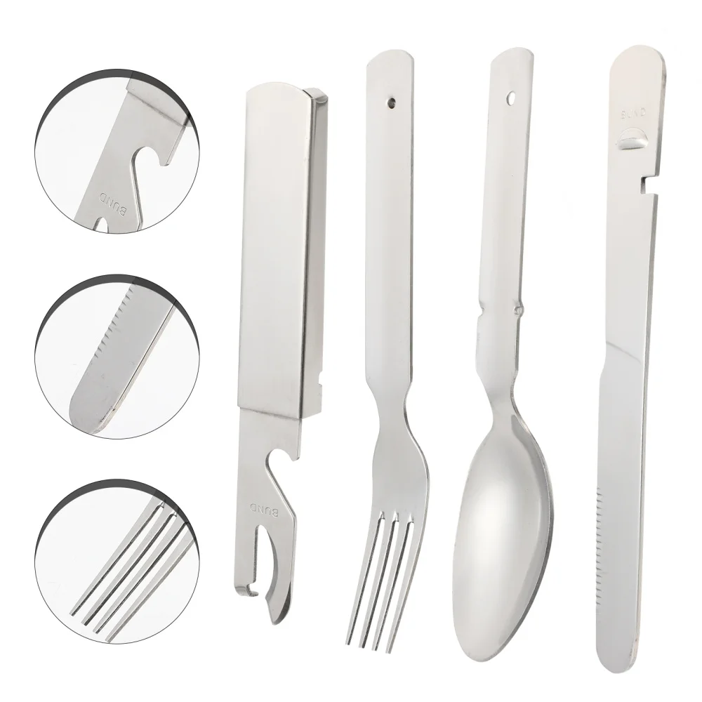 

4pcs Stainless Steel Cutlery Set Travel Camping Outdoor Reusable Cutlery