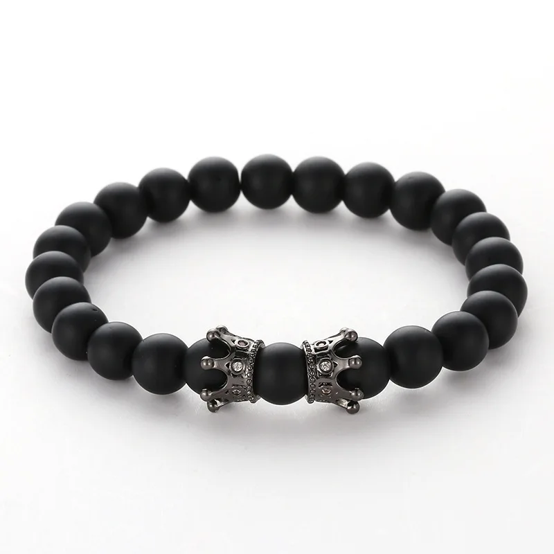 Черный Браслет из натурального камня Женские Ювелирные изделия Двойная корона