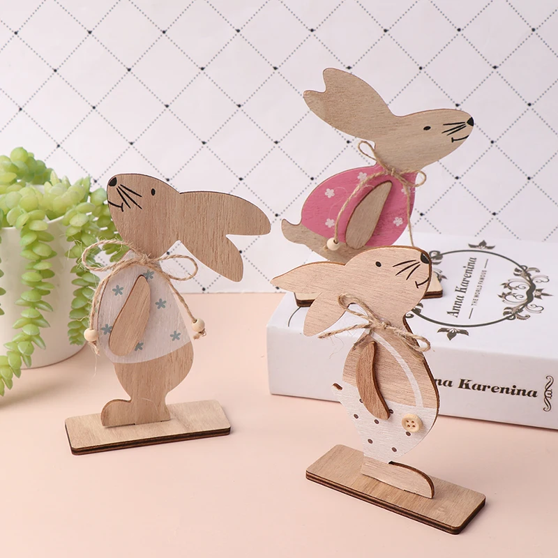 

1 Pieces Wooden Easter Bunny Pendants Ornaments Desktop Favors Easter Decoration Props