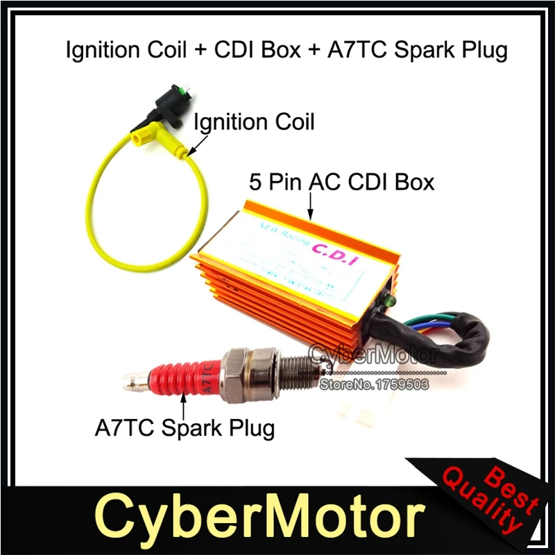Катушка зажигания Gold Performance Racing 5 контактов AC CDI + A7TC Свеча для питбайка 50 куб. См 70 90