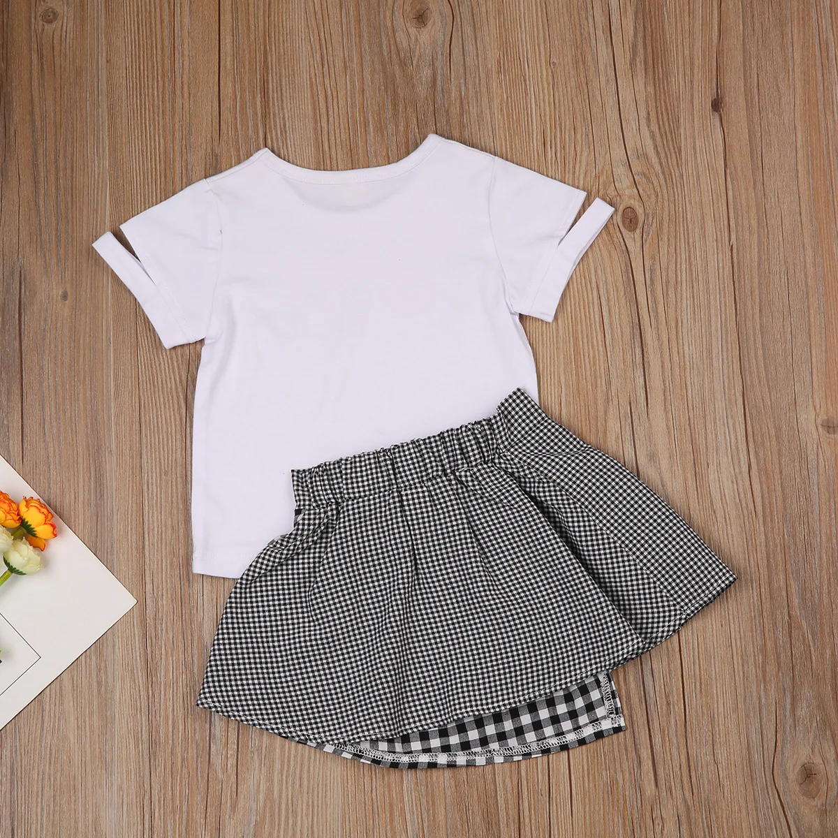2 шт. клетчатый топ с коротким рукавом и асимметричной юбкой|Комплекты одежды для