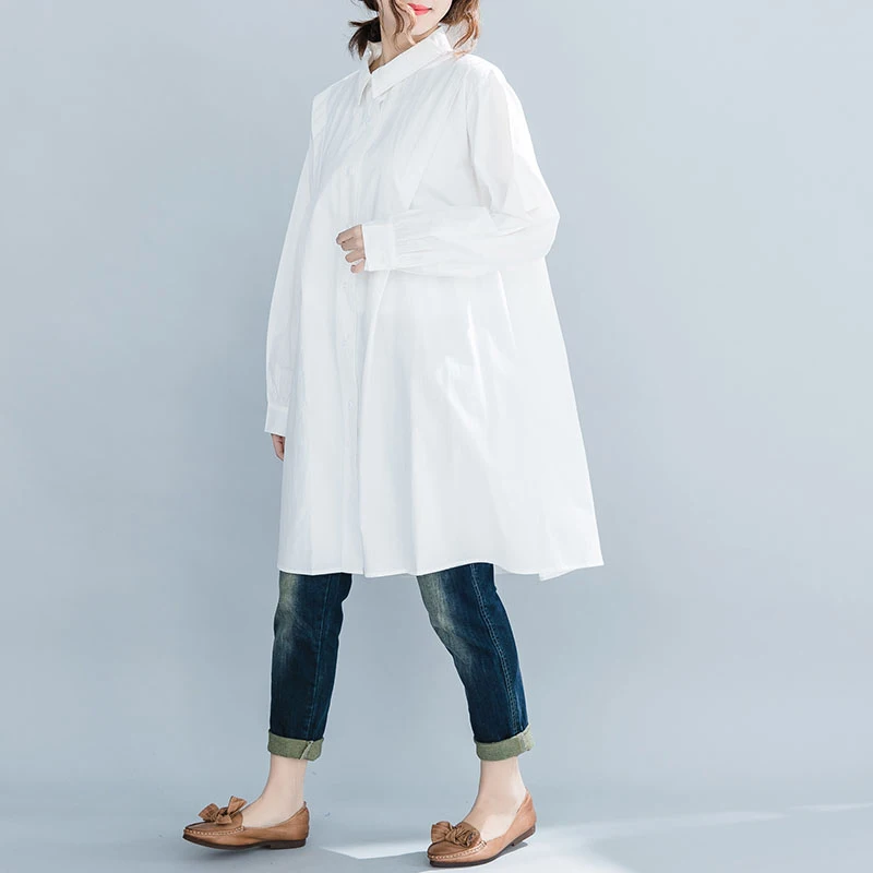 Женская рубашка с отложным воротником длинным рукавом свободного