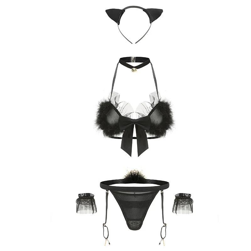 

Sexy Little Wild Cat Sexy Lingerie Five-piece Three-point Hairy Cat Girl Uniform Stripper Clothes Lingerie Set Sexy Lingerie Set
