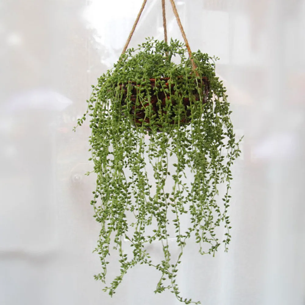 2Pcs Simulation Plant Fake Flowers Green Plants Potted Wall Hanging Decoration Plastic Succulent Beads Lover Tears Decor | Дом и сад
