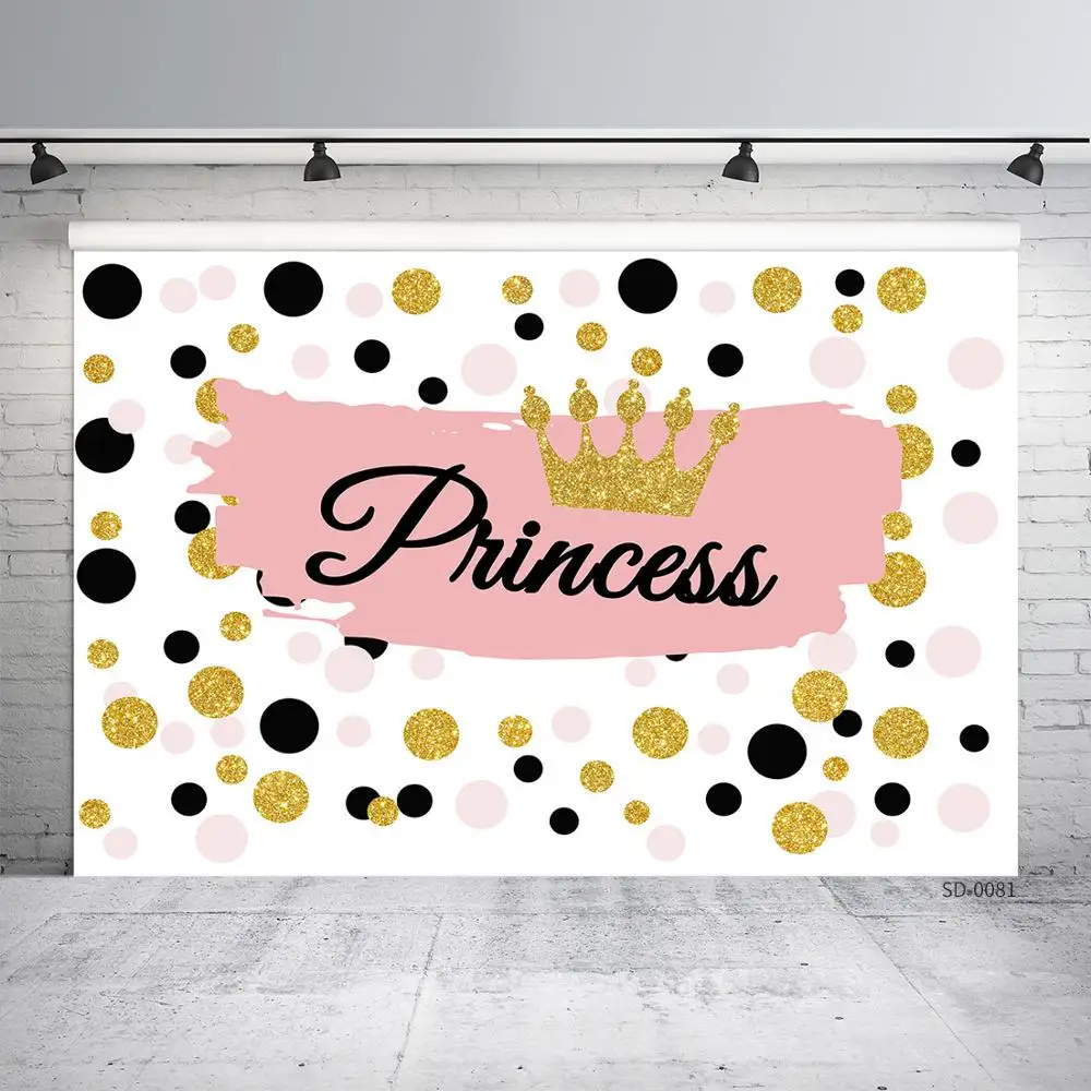 

Golden Point Gold Crown Birthday Party Banner Backgrounds Girl Princess Newborn Portrait Photography Backdrops Photo Studio Prop