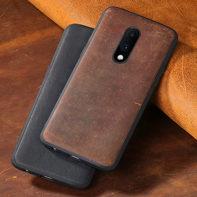 

Genuine leather Phone Case For Oneplus 7 7T Pro 6 6T Case Cowhide case for 1+ 7PRO 7t pro Crazy horse skin Back cover
