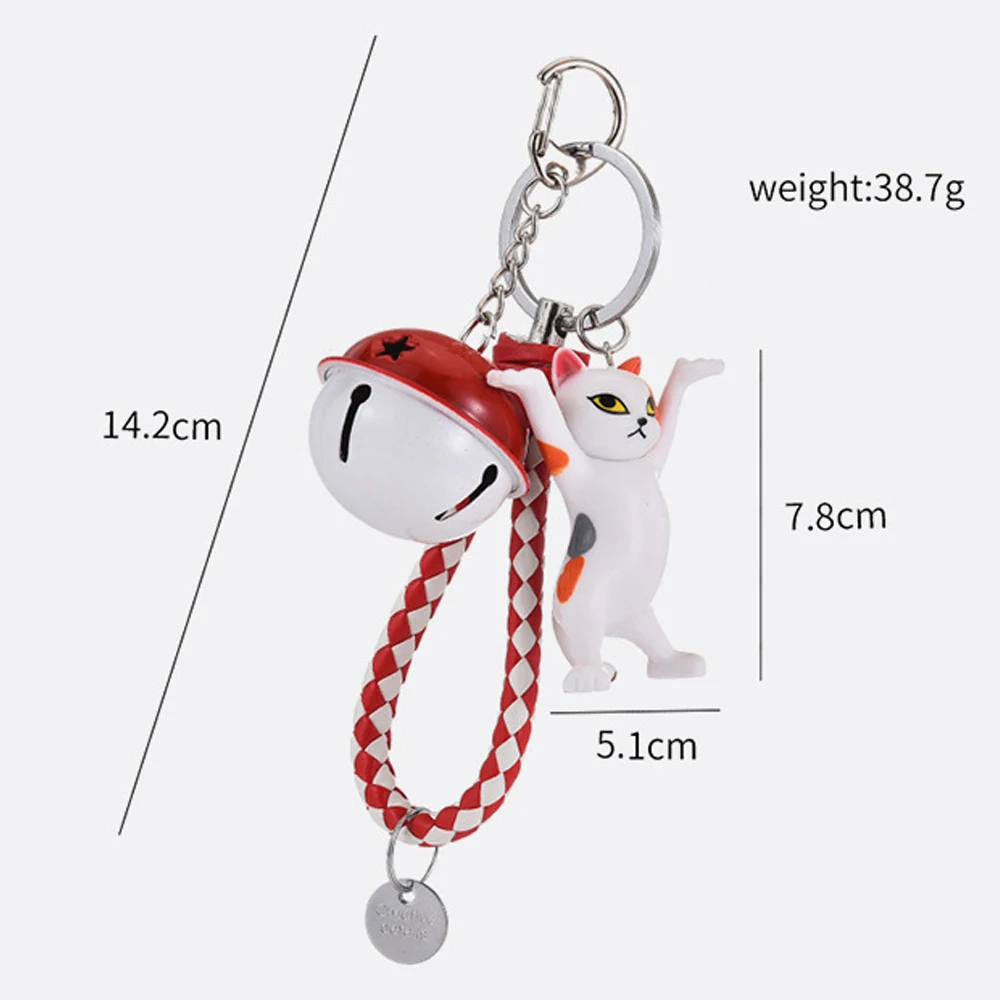 

Dancing Cat Keychains Cartoon Bells Braided Rope Couples Gift Kawaii Bag Ornaments Car Accessories Key Ring Charms Women Bulk
