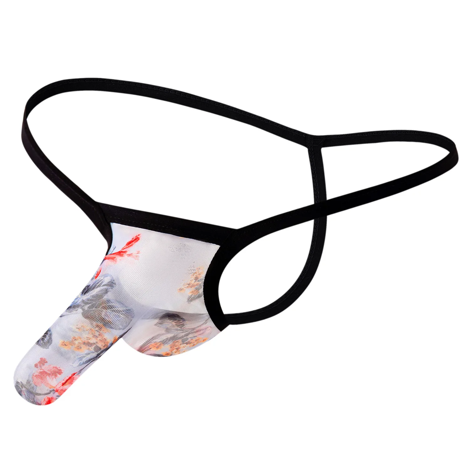 Мужские трусы стринги с принтом черные бикини в богемном стиле просвечивающие Т