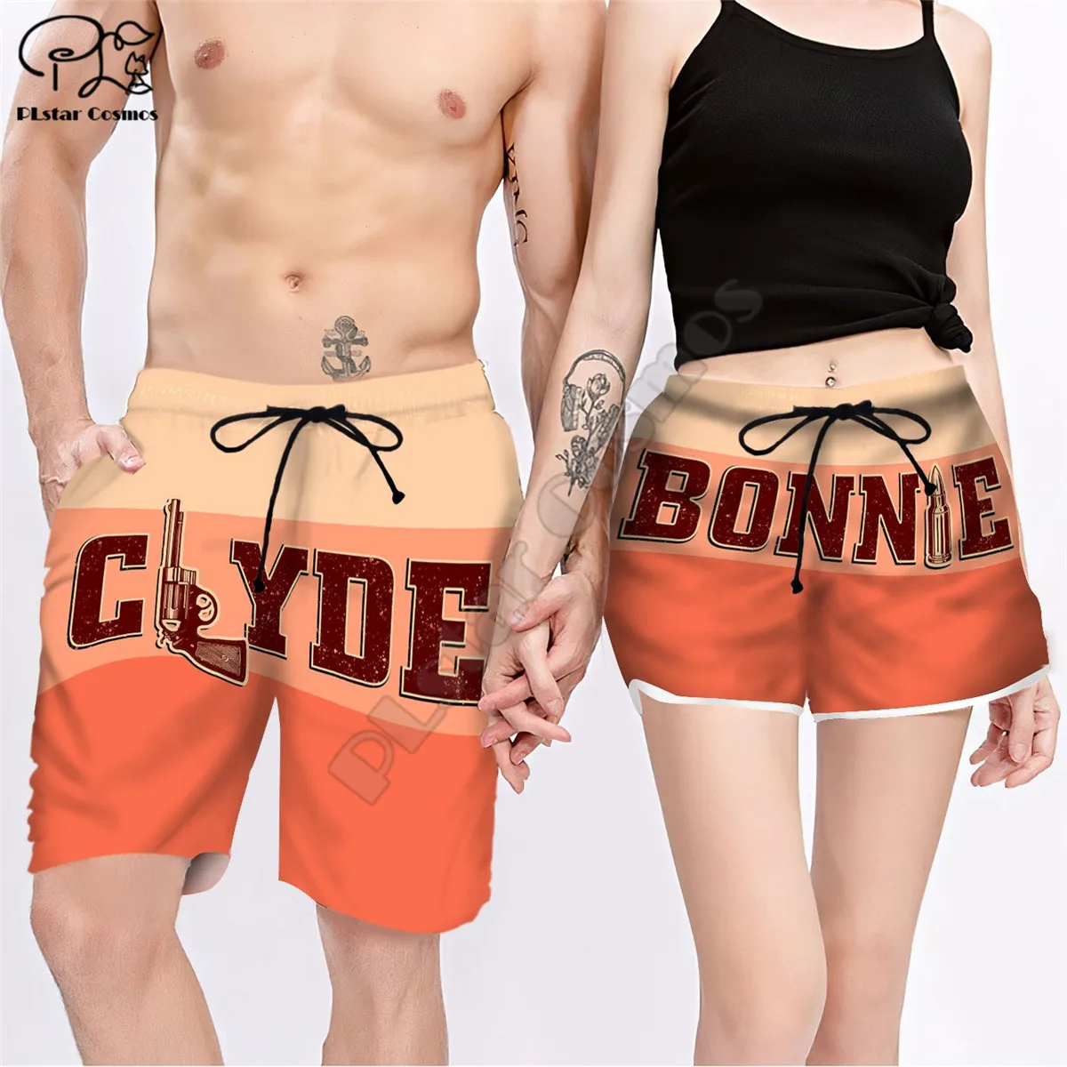 

Шорты PLstar Cosmos для мужчин и женщин, летние повседневные короткие шорты с 3D принтом Клайда и Бонни кораллового цвета, свободные, крутые, удобны...
