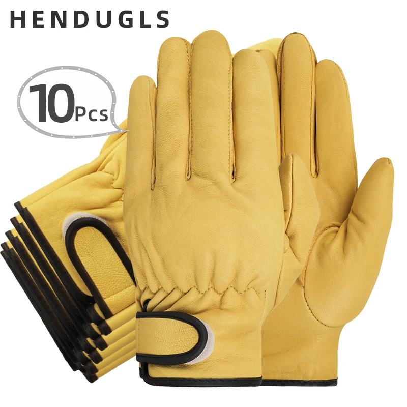 

HENDUGLS 10pcs Hot Sale D Grade Wear resistant Work Gloves Ultrathin leather Safety glove Wholesale Free Shipping 520MY