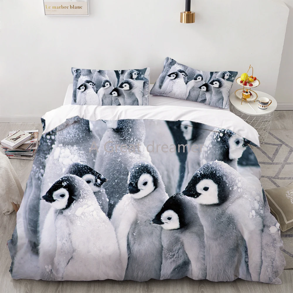 

3D Cute Animal Bedding Set Comfortable Bed Quilt Pillowcase Drop Ship Bed Set Queen Size Penguin Duvet Cover Set Home Decoration
