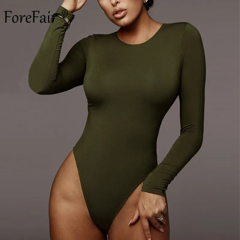 Женское боди с длинным рукавом Forefair Белое и черное хлопковое облегающее круглым