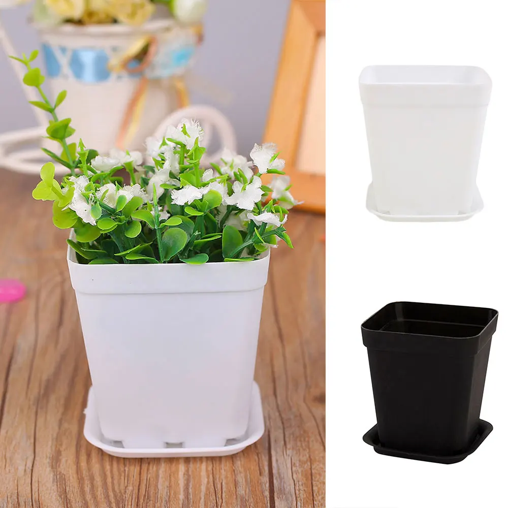 Black White Square Planters Plastic Pots Gardening Supplies Plant Care Soil Accessories Flower Pot Vase for Outdoor Indoor | Дом и сад