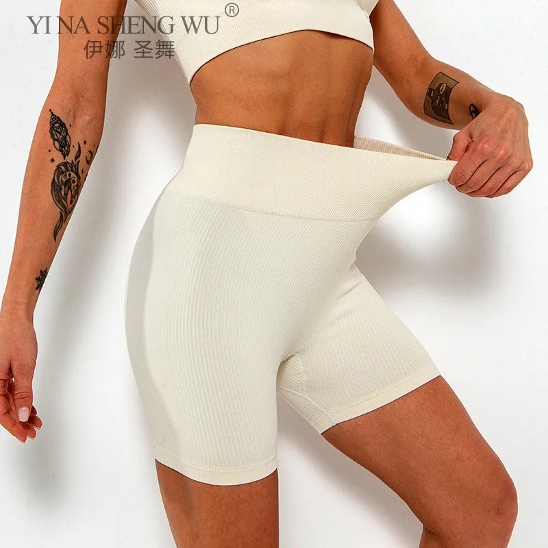 

Бесшовные женские шорты для йоги, фитнеса, тренировок с высокой талией, спортивные Леггинсы для тренажерного зала, утягивающие живот, спорт...