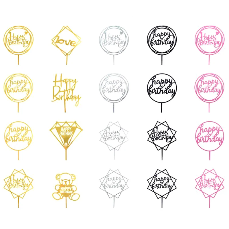 10Pcs Acrylic Hand writing Happy Birthday Cake Topper Dessert Decoration for Birthday Party Lovely Gift