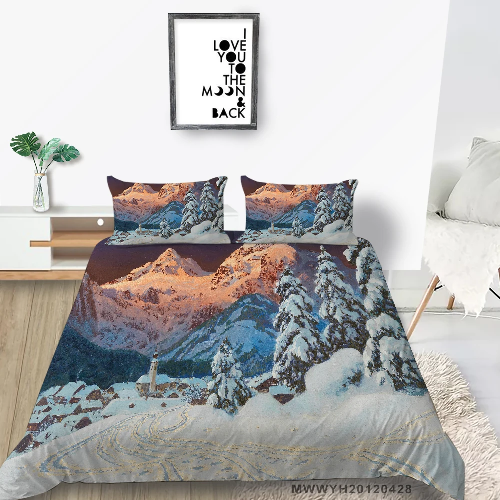

Природа Комплект постельного белья горного села 3D модное одеяло для ухода за кожей Твин Полный двойной один снежные горы Комплект постельн...