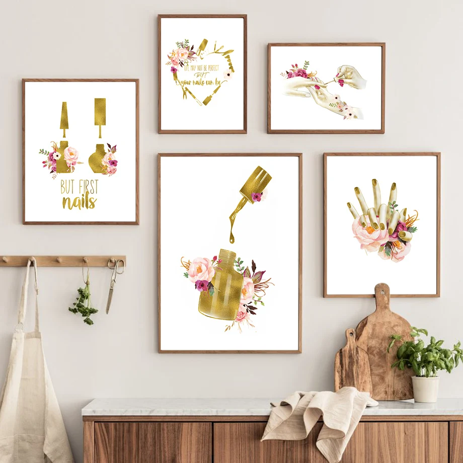 

Nordic Manicure Girl Nail Polish Flower Wall Art Print Posters Canvas Painting Beauty Salon Pictures For Living Room Home Decor