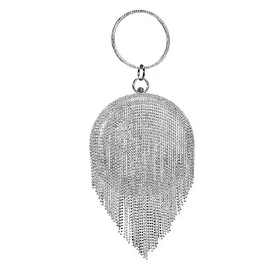 YM8210silver Бриллианты круговой день клатчи мяч Модные женские вечерние сумки кисточкой стразы маленький день клатч вечерние сумки - Цвет: YM8210silver