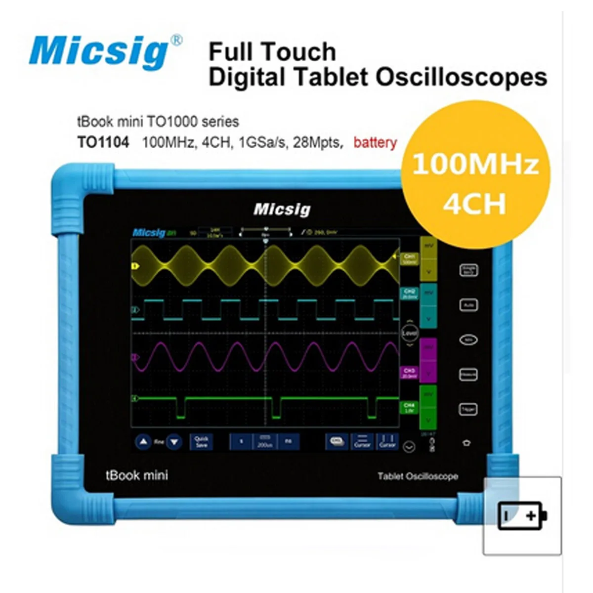 

Micsig Digital Oscilloscope TO1104 100MHz 4CH 28Mpts Portable Touchscreen Tablet Oscilloscopes Automotive Diagnostic Oscilloscop