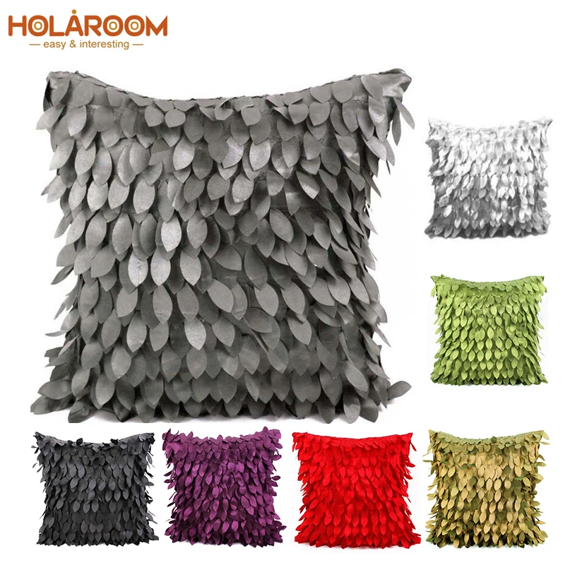 Чехлы для диванов с объемными листьями 42x42 см декор в виде листьев 3D однотонный