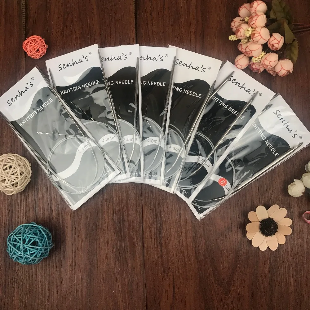 Спицы вязальные круговые из нержавеющей стали 2 5 6 0 мм 7 шт./компл. 43 65. 80.100.120