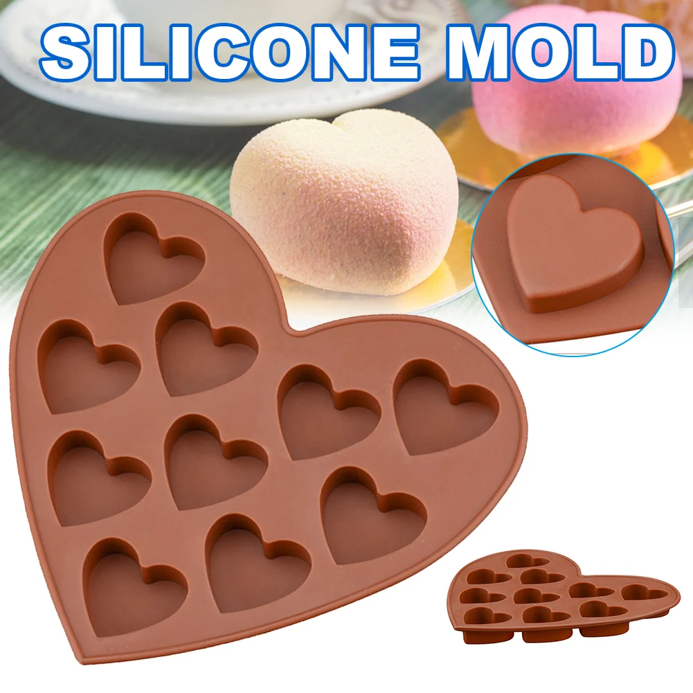 

Heart Shape Silicone Mould 10 Hearts Cake Decoration Candy Chocolate Mold RE