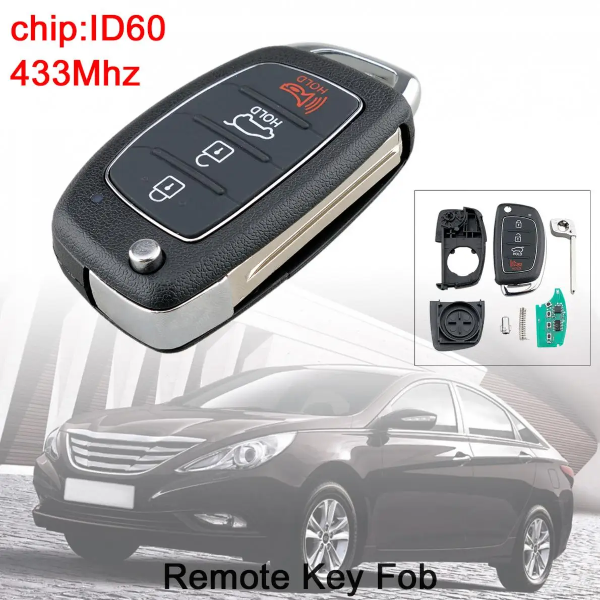 433 МГц 4 кнопки Автомобильный Брелок дистанционного управления с ключом чипом ID60