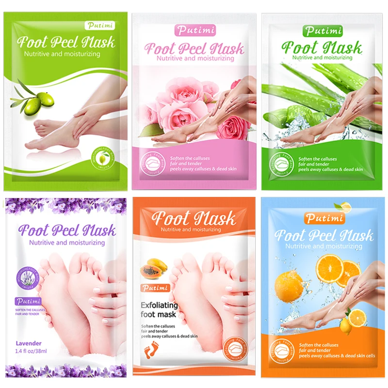 PUTIMI 6Pack Whitening Foot Mask Remove Dead Skin Peel Heel Pedicure Socks Nourishing Moisturizing Foot Mask Peeling Spa Patch