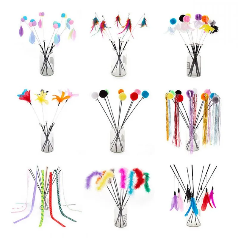 

Pet Cat Toy Funny Cat Stick Handmade Feather Pompon Streamer Bells Funny Cat Rod Funny Cat Artifact