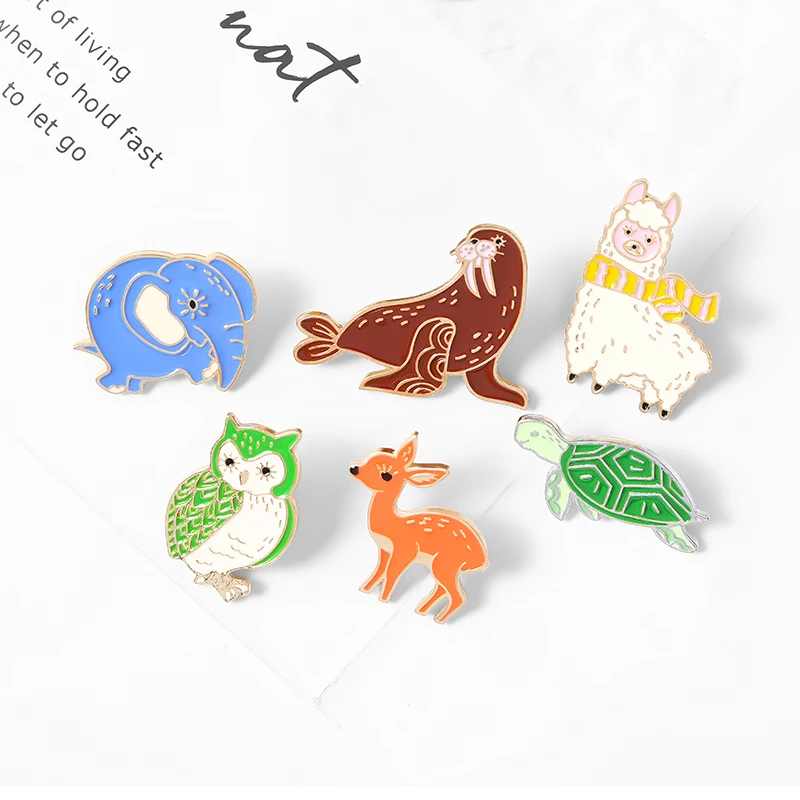 Эмалированные булавки с милым зоопарком Сова альпака уплотнения слон морская