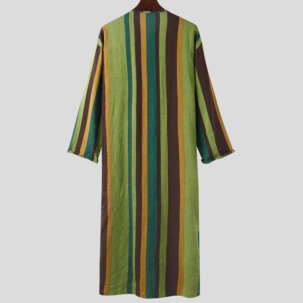 

Vintage Striped Men Muslim Islamic Kaftan Robes Long Sleeve Jubba Thobe Casual Dubai Saudi Arabia Abaya Men Clothes
