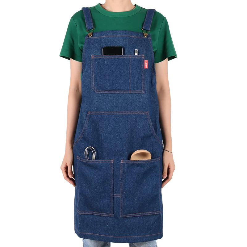 

Cowboy Korean Denim Aprons Chef unisex adult Bib Work Utility Apron W/pocket Barista Barber Shop Painting Restaurant Cooking