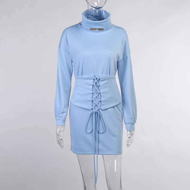 

Sweatshirt Dress Fashion Women Fashion Casual Autumn High Neck Sexy Waist Lace Up Long Sleeve Hoodies Dresses Women