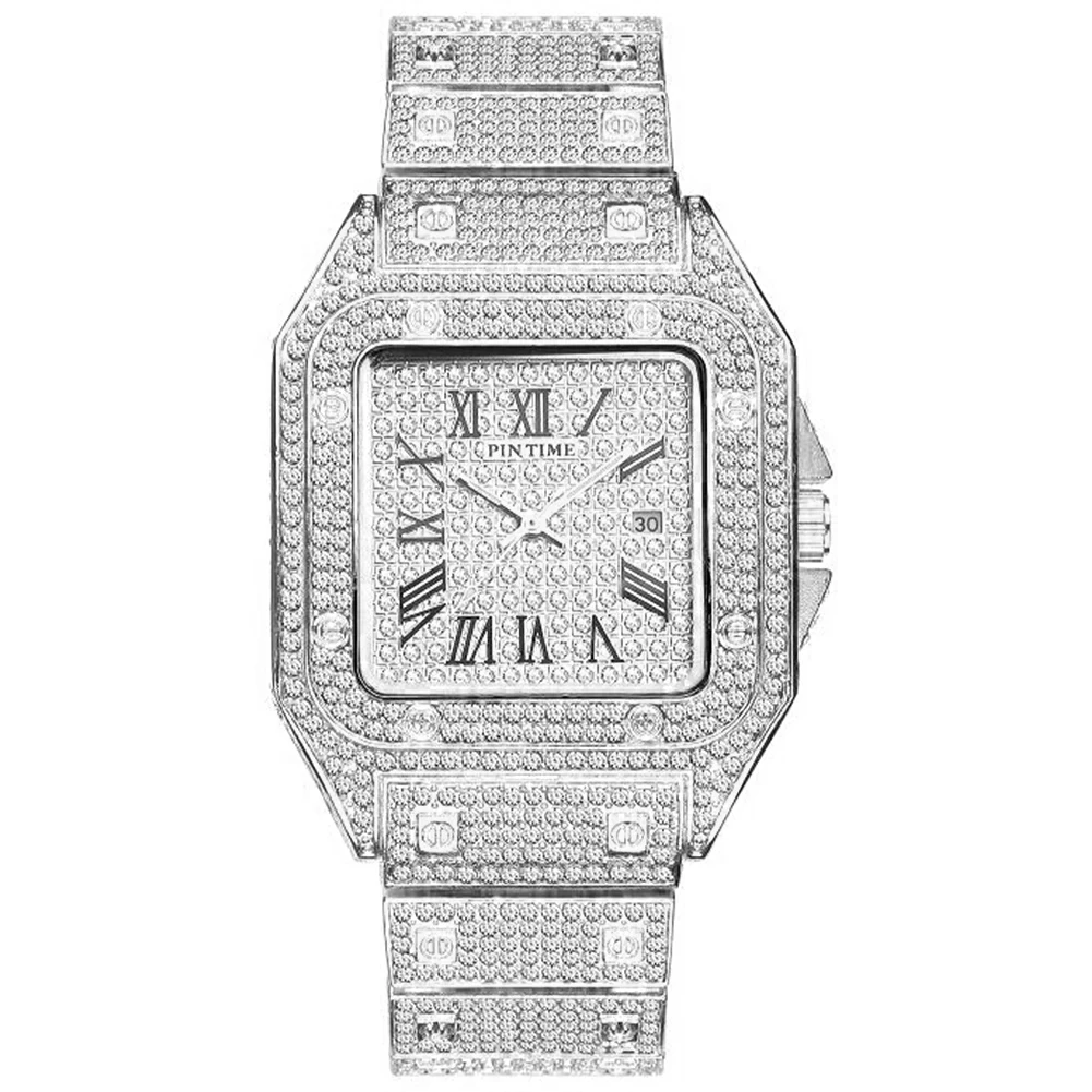 

Big Square Iced Out Watch Men Steel Gold Quartz Mens Watches Top Brand Luxury Hip Hop Clock Montre Homme Reloj Hombre Relogio