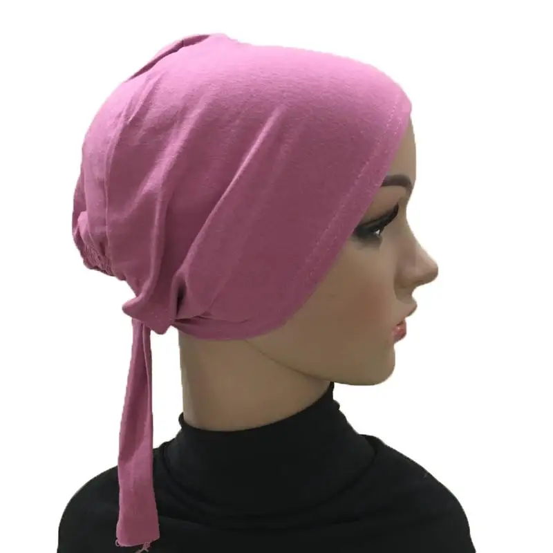 Dark Pink Женская хлопковая шапка бандана под голову шапочка с шарфом головной убор мусульманская внутренняя шапка после химиотерапии исламские арабские шапочки Skullies Повседневная - Цвет: Dark Pink