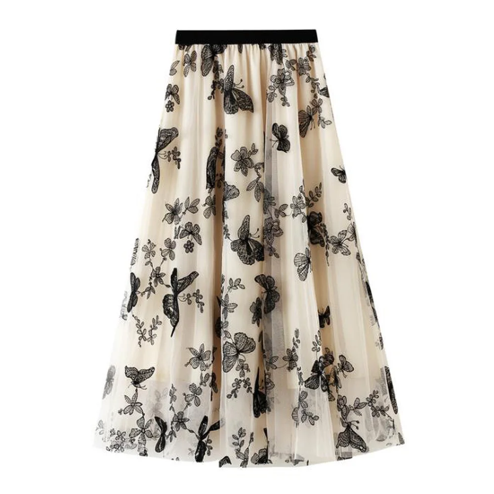 Длинная юбка из тюля для женщин с вышивкой в виде бабочек и плетением стиле