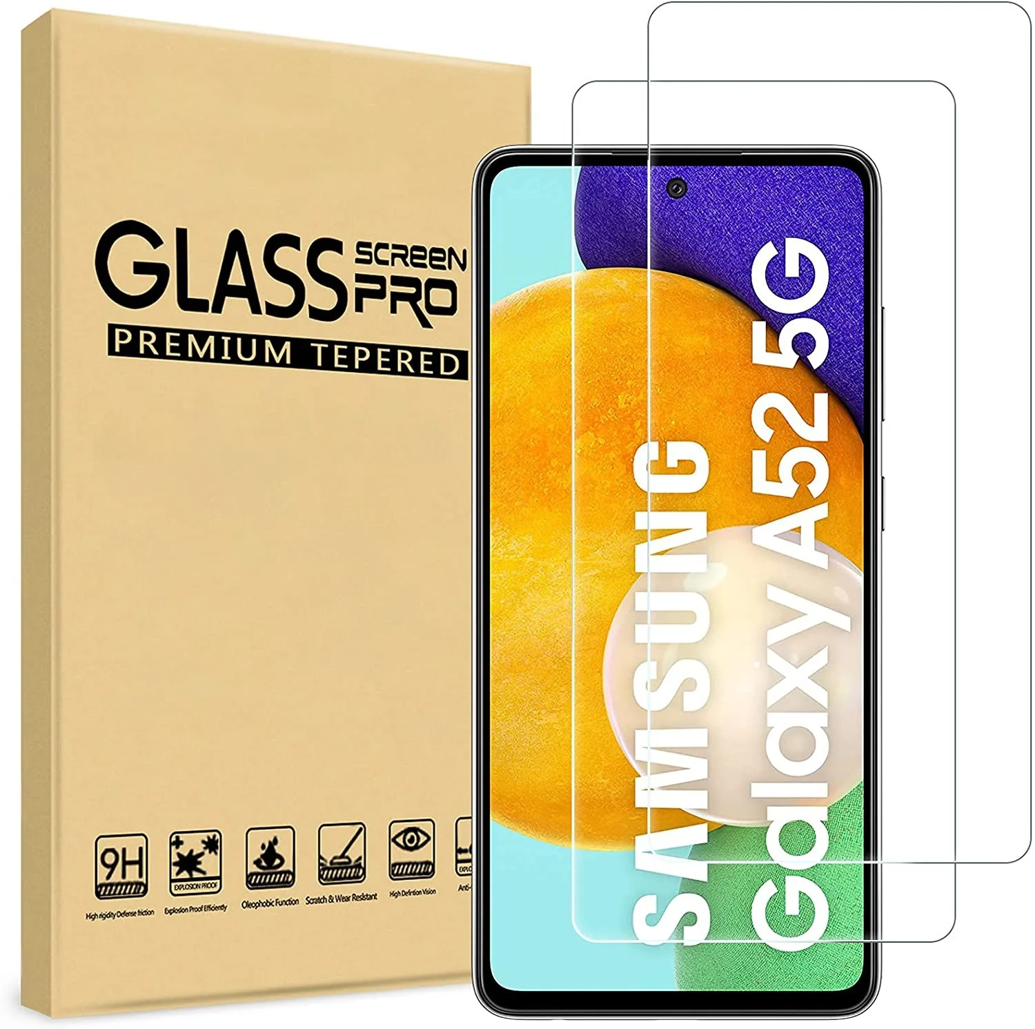 

Cover for Samsung Galaxy A52 Glass Front Screen Protectors Film On Samsung A52 4g 5g Phone Protective Tempered Glass
