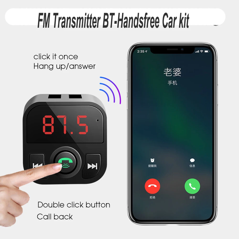 

FM-трансмиттер, Bluetooth-совместимый с 5,0 FM-радио модулятор, автомобильный комплект А, зарядное устройство USB, беспроводная гарнитура Aux, аудио, mp3-...