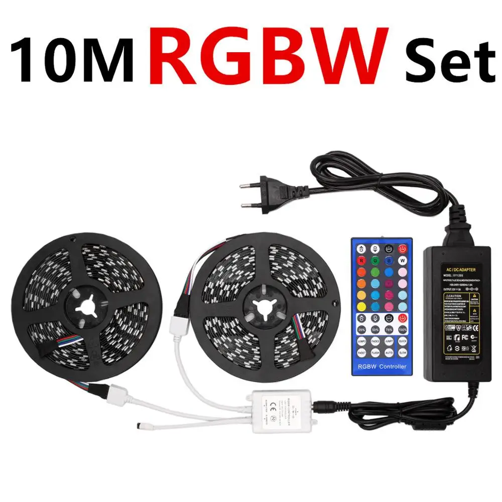 10M RGBW Set RGB Светодиодная лента Водонепроницаемая RGBW DC12V 5050 белый, черный, pcb wifi RGBWW гибкий светодиодный светильник неоновая лента дистанционный Рождественский - Испускаемый цвет: 10M RGBW Set