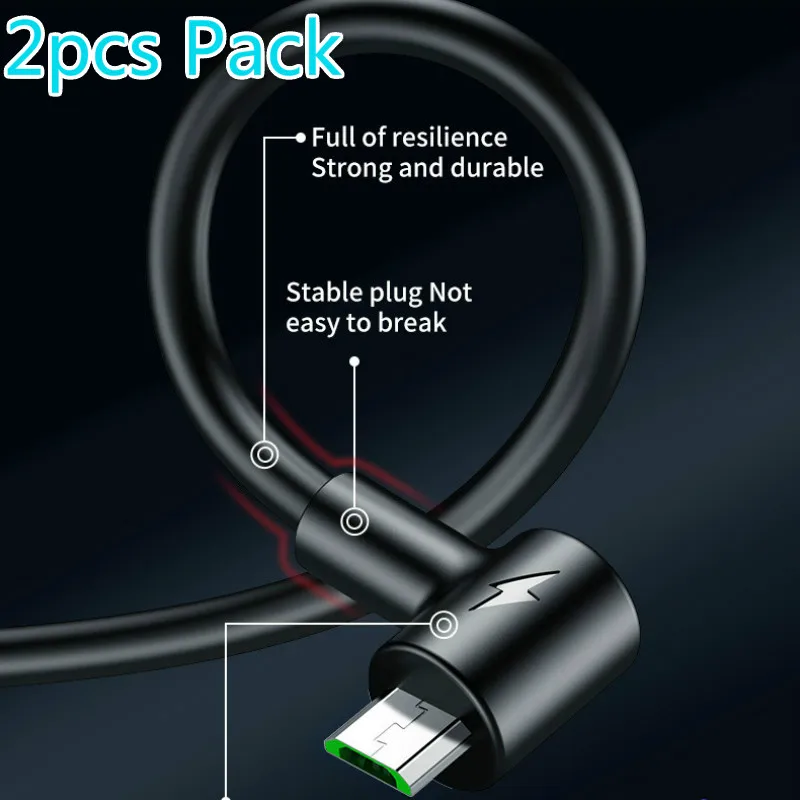 2 pack Right Angle Micro USB Cable Reversible Connector Fast Charging DataSync Cord 3A for Samsung Galaxy S6 S7 Edge Note |