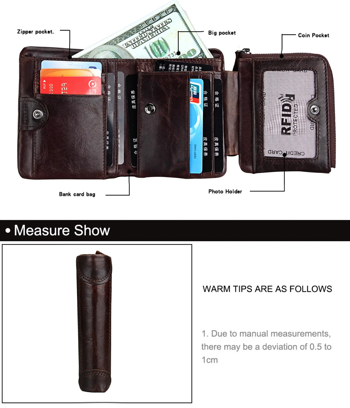

Fashion New Wallet Geniune Leather Purse Double Wallet Card Holder Credit Card Wallet