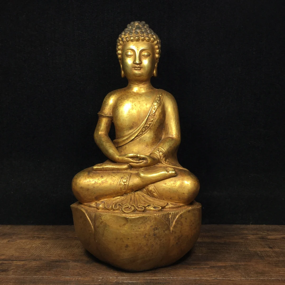 

Home Decor 10" Tibet Buddhism Old Bronze Gilt Shakyamuni Buddha Amitabha Enshrine the Buddha