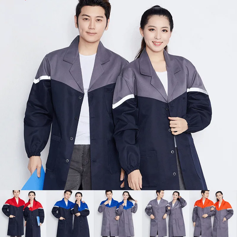 

Men's Blue Shop Coat With Reflective Tapes Lab Coat Work Clothes Men Workwear Uniform Jacket