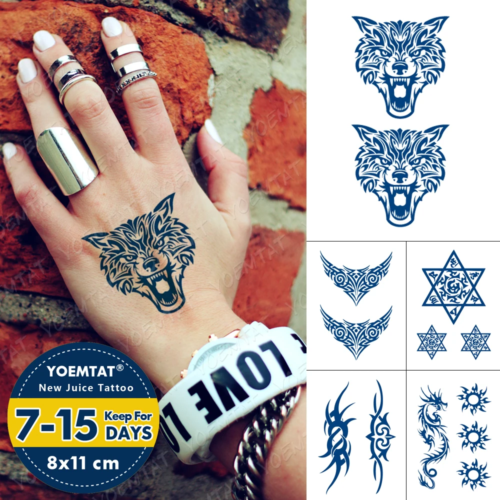 

Juice Lasting Waterproof Temporary Tattoo Sticker Tiger Totem Lion Wolf Flash Tattoos Male Arm Thigh Body Art Fake Tatto Female