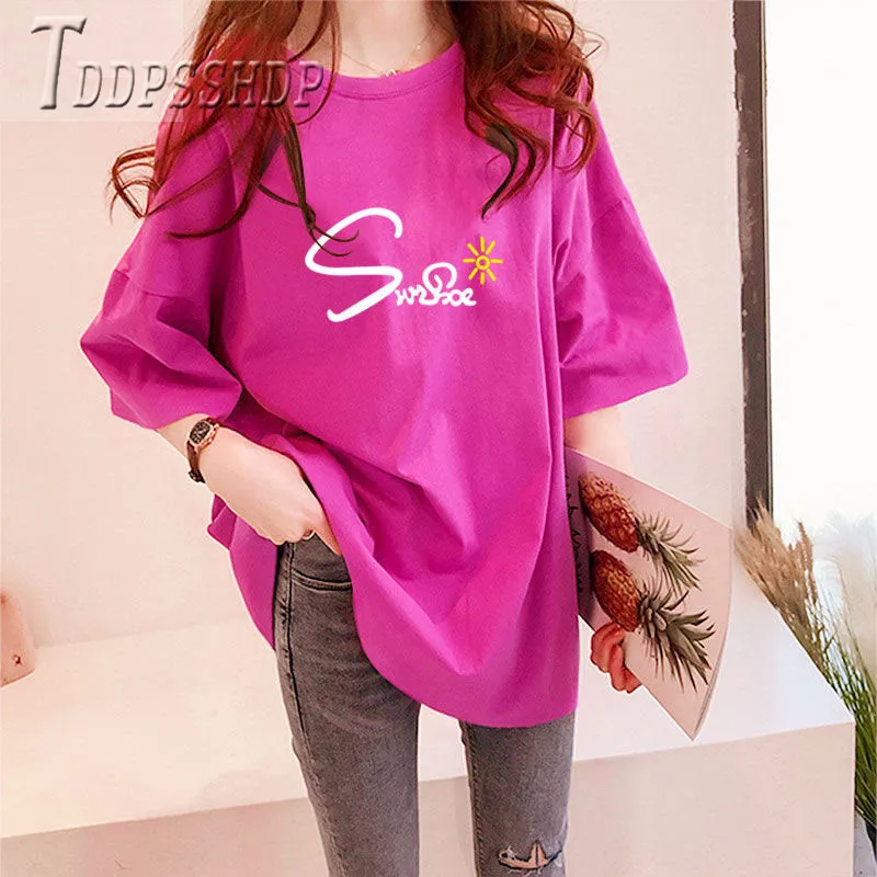 Женская свободная футболка с коротким рукавом Повседневная принтом алфавита в