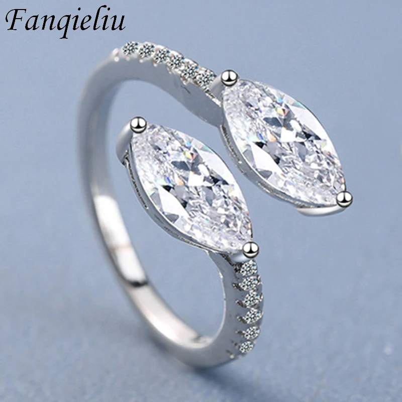 

Fanqieliu Luxury Crystal Wedding Bands For Girl Jewelry Wedding Free Size 925 Sterling Silver Ring Women FQL21240